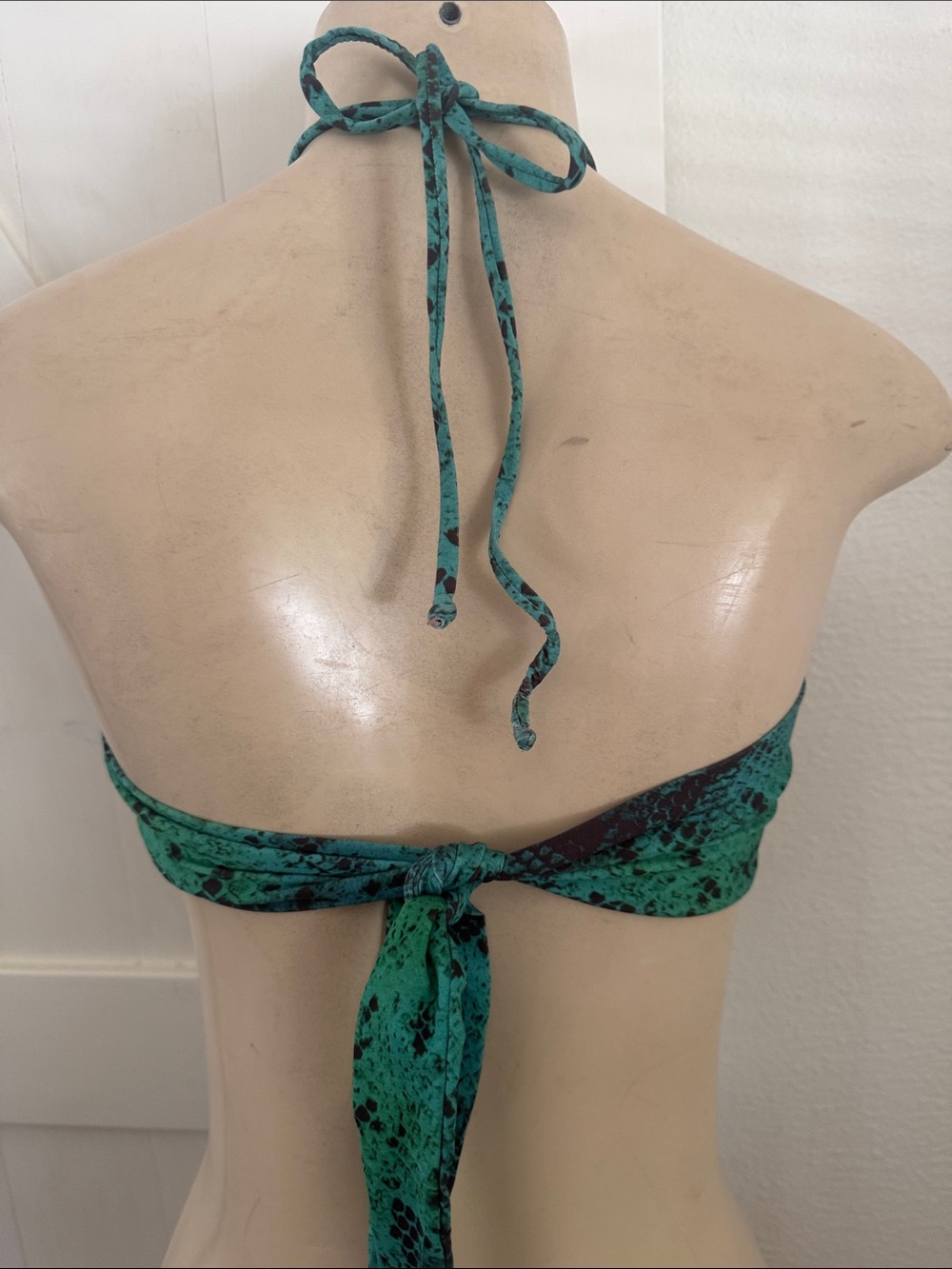 Green Snake Print w Beaded Fringe Tie Bikini Set - Women Swim M - Picture 7 of 11